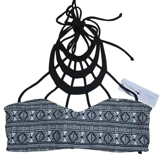 NWT Issa de'mar Morrocco High Neck Strappy Bikini Top Black-M Festival Boho - Picture 3 of 7